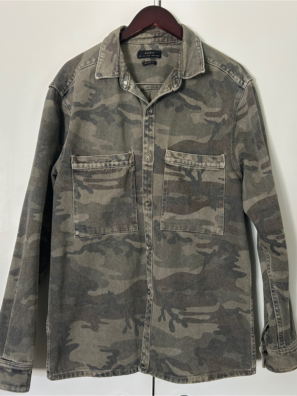 Zara Olive Green Relaxed-Fit Camo Shirt Jacket